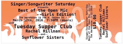 Singer/Songwriter Saturday Presents: The Best of the Warehouse Open Mic, Girls' Edition