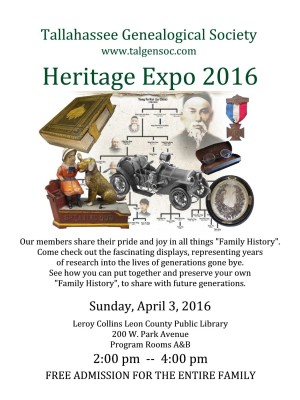 Tallahassee Genealogical Society's Heritage Expo 2016