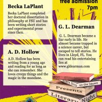 Literary Night featuring G.L. Dearman, Becka LaPlant, and A.D. Hollow