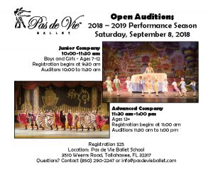 Pas de Vie Ballet 2018-2019 Auditions - Saturday, September 8th