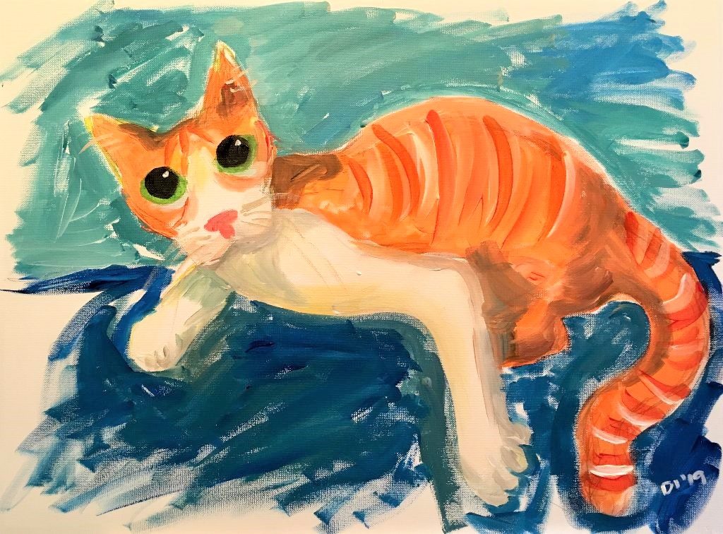 First Friday Art of Enjoying Cats  by Diane Dyal Fat  Cat  